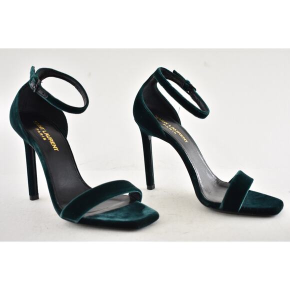 Saint Laurent Amber 105 Malachite Green Velvet Ankle Strap Sandal Pump Heel 36 - Picture 4 of 14